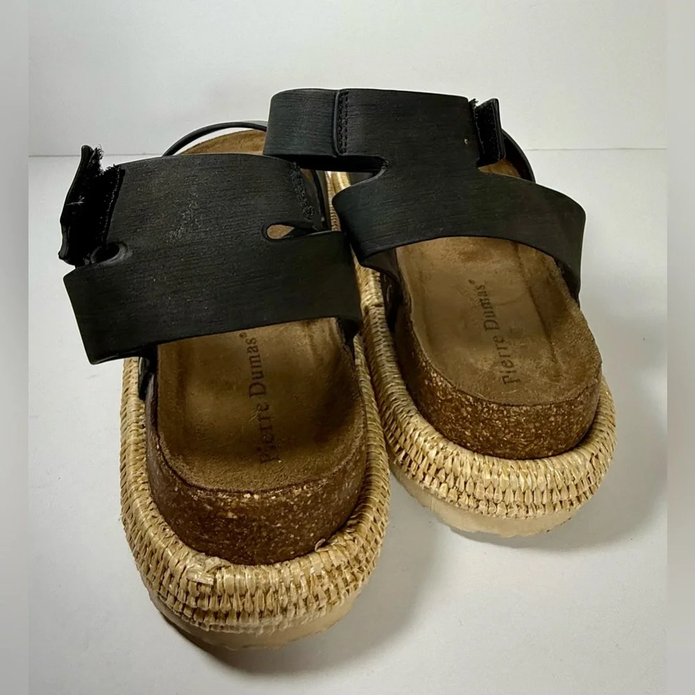 Pierre Dumas Women’s Size 7 Black Platform Sandals Woven Cork Ankle Strap
